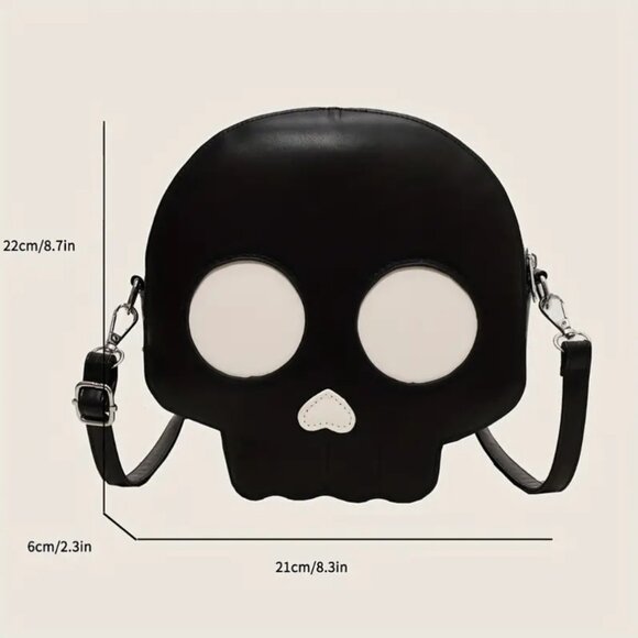 Black skull structured cross body shoulder bag - Picture 3 of 11